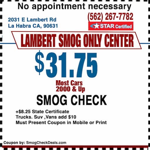 $31.75 smog check coupon — Lambert Smog Only Center, La Habra